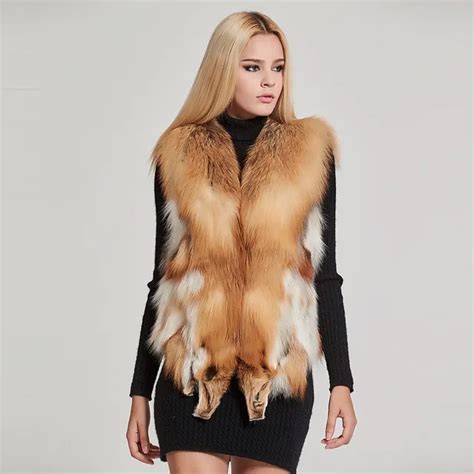 Fur Story Real Fox Fur Vest Luxury Natural Red Fox Fur Vest Gilet