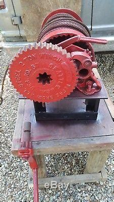 Beebe Bros Hand Crank Cable Winch Ton Heavy Duty Mounted On Steel Frame
