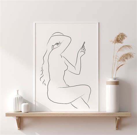 Nude Female Figure Drawing Printable Woman Line Drawing Etsy
