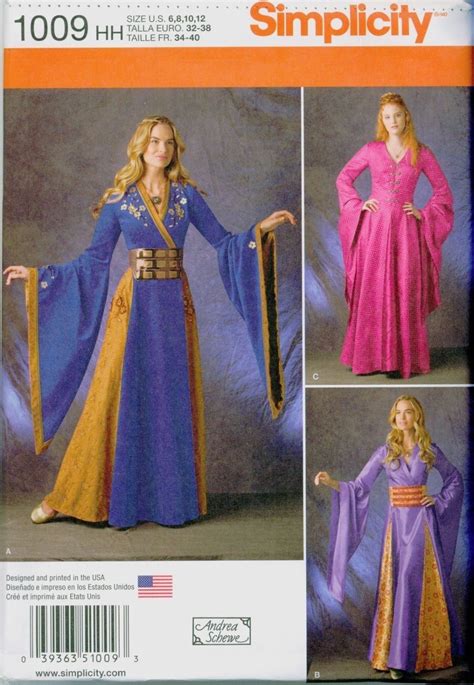 Simplicity 1009 Cosplay Medieval Fantasy Gown Costume Sewing Pattern Uncut New Sewing Patterns