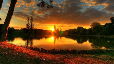 Sunset From A Lake Side Hd Wallpaper