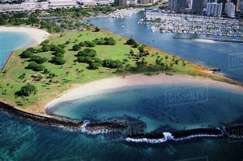 Hawaii Oahu Honolulu Aerial Of Magic Island Stock Photo Dissolve