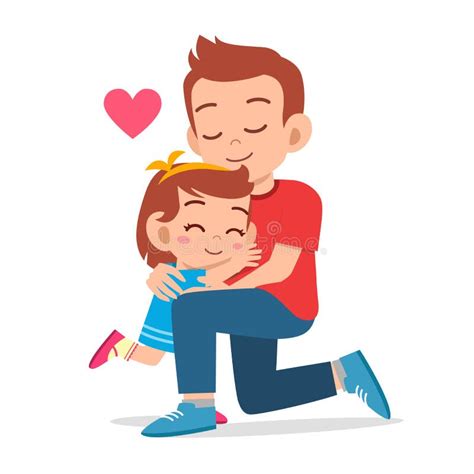Happy Cute Kid Girl Hugging Dad Love Stock Vector Illustration Of