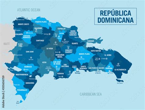 Dominican Republic Republica Dominicana Political Map Detailed Vector
