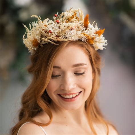 Large Boho Flower Hair Crown Dried And Preserved Wedding Hair Crown