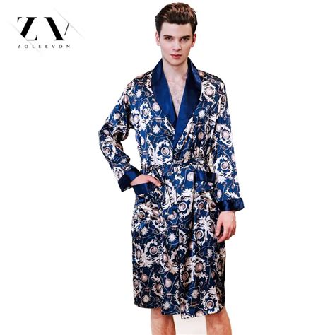 Summer Paisley Bathrobe For Men Print Silk Robes Male Senior Satin