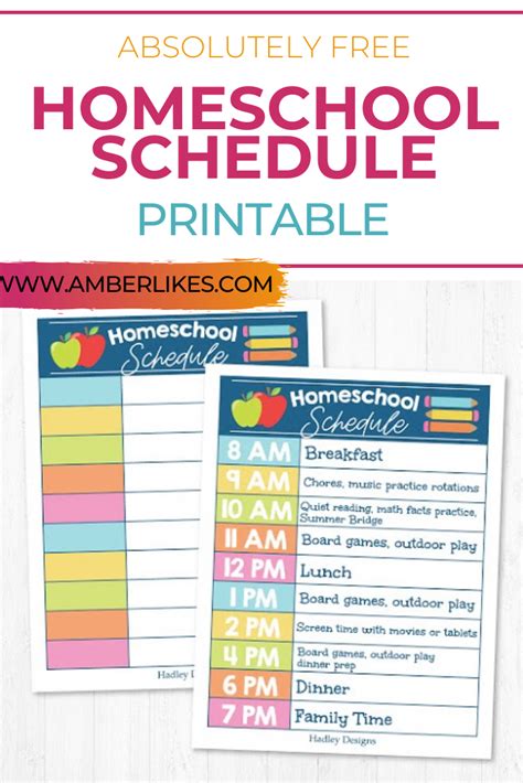 Homeschool Daily Schedule Printable Amber Likes