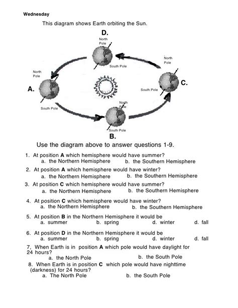 Wednesday This Diagram Shows Earth Orbiting The Sun D Seasons