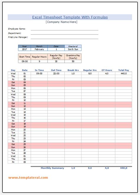 Excel Biweekly Timesheet Template With Formulas Database