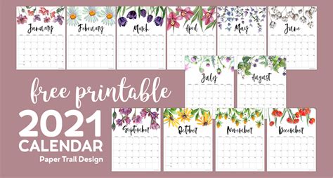 2021 Free Printable Calendar Floral Paper Trail Design Easter Island