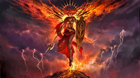 Angel Warrior With Weapons And Fire Flame On Back Hd Magic The
