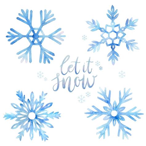 Premium Vector Set Of Hand Painted Blue Watercolor Snowflakes With