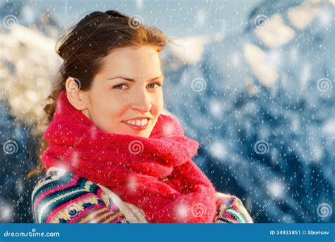 Attractive Girl In Snowy Winter Alps Stock Image Image Of Illuminated