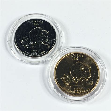 2005 P And 2005 D Kansas State Commemorative Quartersp Is 24k Gold