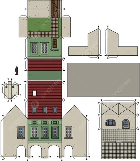 Recreating An Antique Green Town House With A Paper Model Vector City