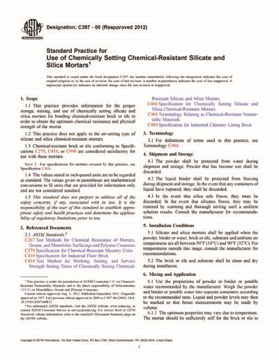 ASTM C397 00 2012 Standard Practice For Use Of Chemically Setting