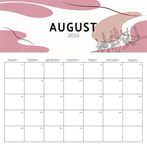 Gambar Kalender Bulan Agustus 2023 Sederhana Dua Ribu Dua Puluh Tiga