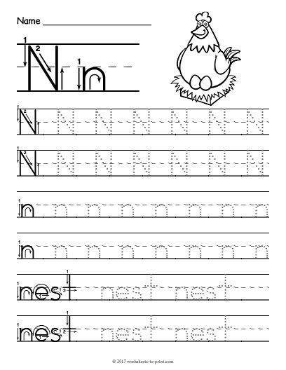 N Worksheets For Kindergarten