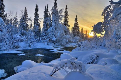 Winter River Nature Trees Landscape 1080p Hd Desktop Wallpaper