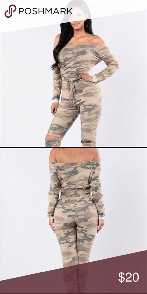 Camouflage Off The Shoulder Drawstring Jumpsuit Clothes Design Camo