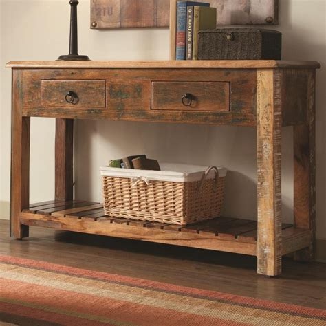 950364 Reclaimed Wood Finish 2 Drawer Hall Console Table With Lower