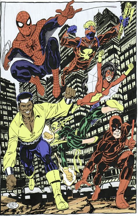 John Byrne Spider Man And Friends Commission Hand Colored Print Wb