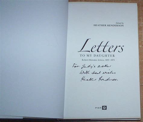 letters to my daughter robert menzies letters 1955 1975 by henderson heather editor