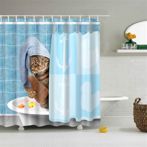 Shower Curtains Funny Cat Kitten Taking A Bath Bath