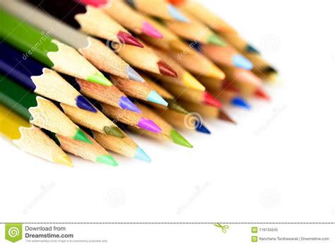 Close Up Macro Of Color Pencil Set On White Background Stock Image
