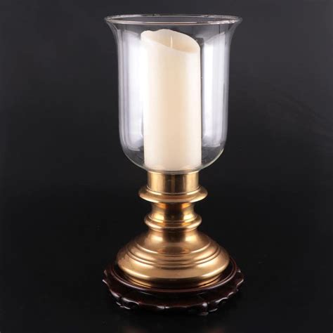 Brass And Glass Pillar Candle Hurricanes With Electric Candles Ebth