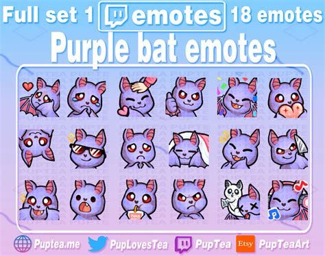18x Cute Purple Bat Emotes Pack For Twitch And Discord Full Etsy
