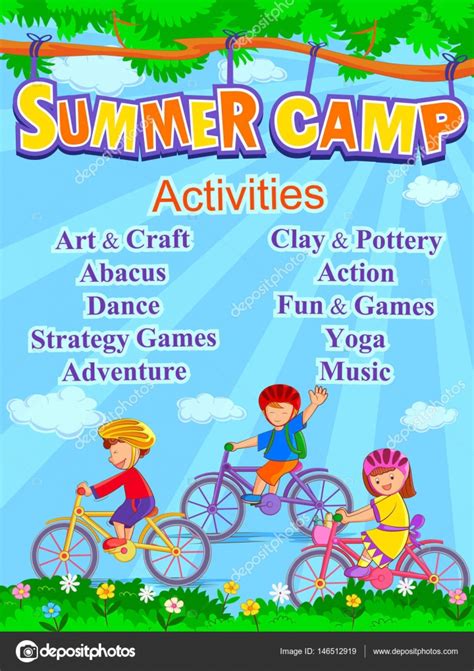 Banner Poster Design Template For Kids Summer Camp Activities — Stock