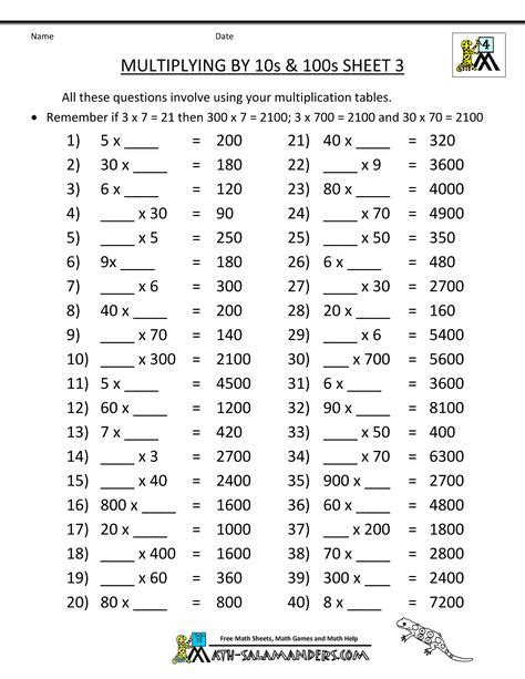 Multiplying By 10 100 And 1000 Worksheets Pdf