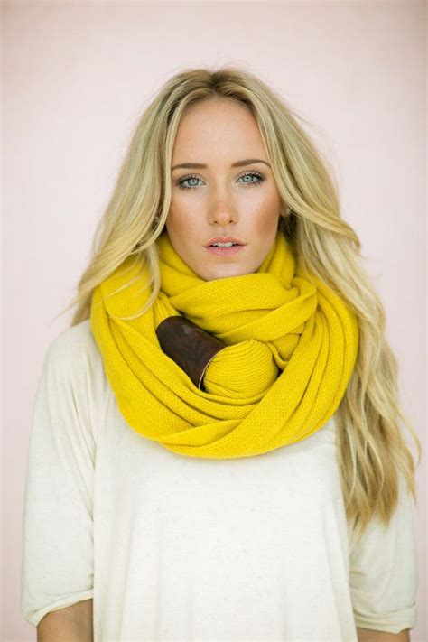 Mustard Infinity Knitted Scarf With Leather Cuff Womens Bohemian