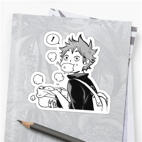 Haikyuu Hinata Eating Senpais Pork Buns Stickers By Teemotaylor