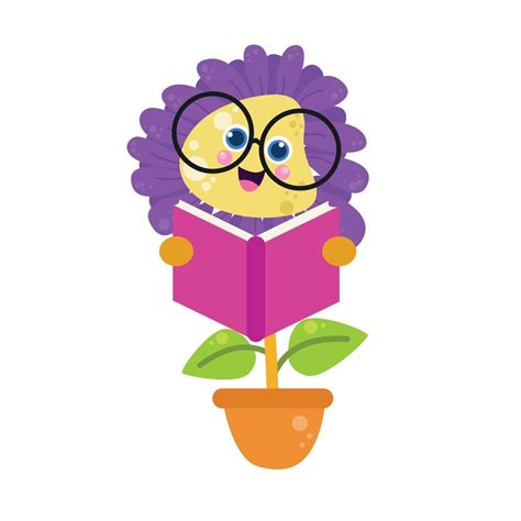 Cute Flower Character Reading Book Vector Template Design 2497409