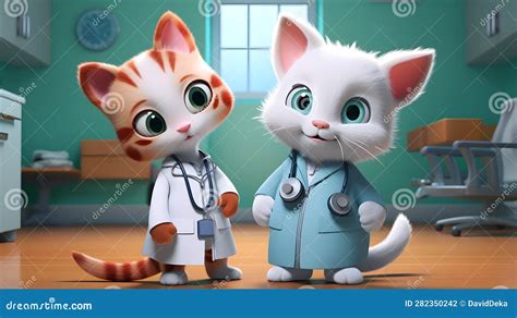 Animated Cats As Veterinarians, Surgeons, and Nurses in a Hospital