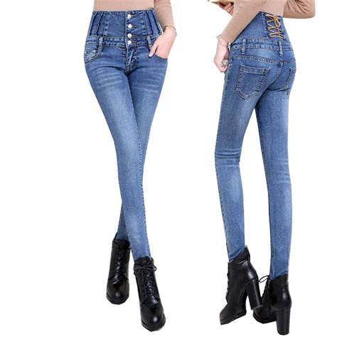 Slim Pencil Pants Jeans 2016 Autumn New European Style Skinny Show Thin High Waist Pencil Pants
