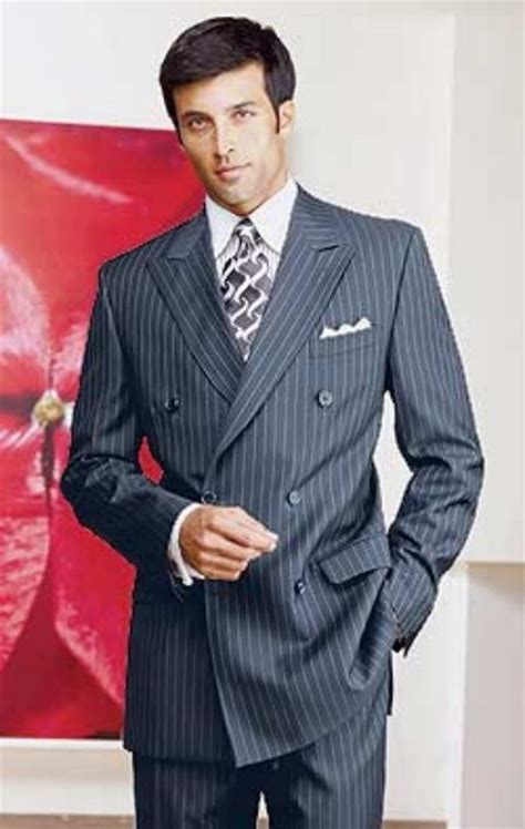 Navy Blue Colored Pinstripe Double Breasted Suit