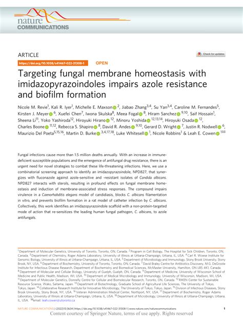 Pdf Targeting Fungal Membrane Homeostasis With Imidazopyrazoindoles