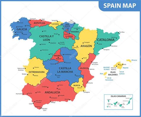 El Mapa Detallado De La España Con Regiones O Estados Y Ciudades