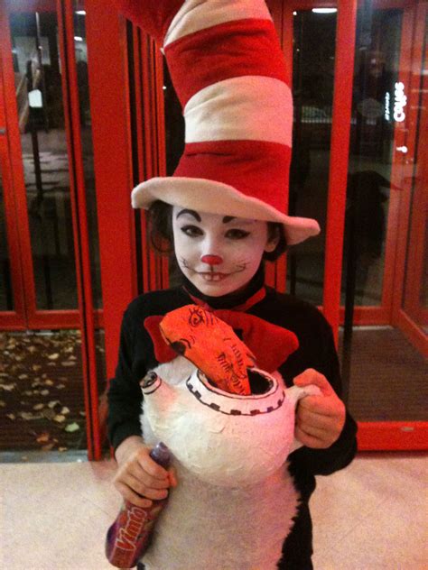 Cat In The Hat Costume And Face Paint Cat Costume Kids Diy Halloween