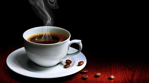 Wallpaper One Cup Of Coffee Steam Coffee Beans Black Background