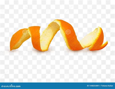Close Up Spiral Peeled Fresh Orange Peels On Transparent Background