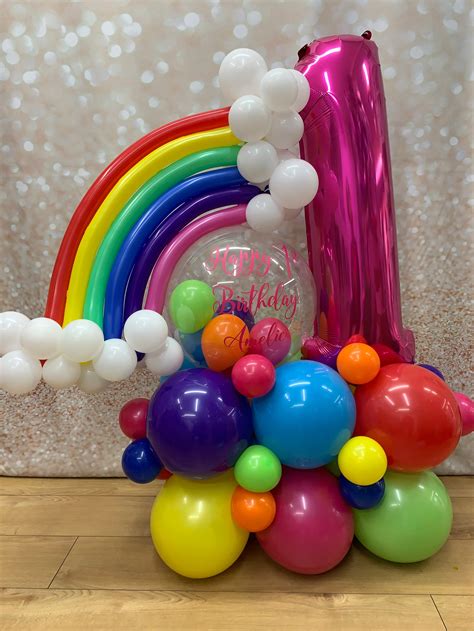 Personalised Rainbow Balloon Display Created By Enchanted Balloons