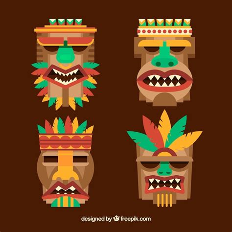 Free Vector Tiki Masks In Flat Design
