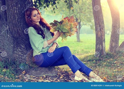 Redhead Girl Autumn Leaves Stock Image Image Of Outdoor 80814391
