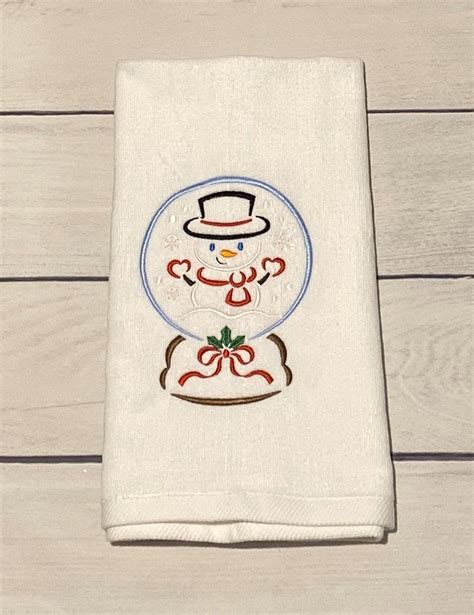 Christmas Hand Towel Embroidered Snowman Globe Decorative Etsy