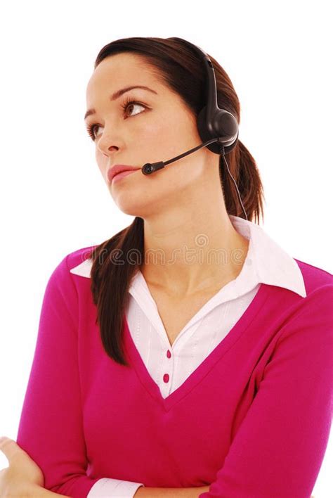 Boredom At Work Bored Woman Wearing Headset Isolated On White Ad