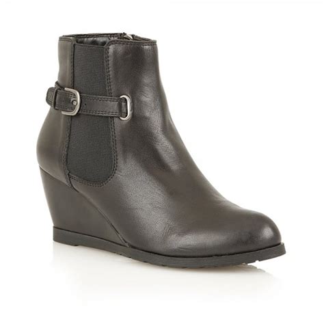 Winslow Black Leather Wedge Ankle Boot